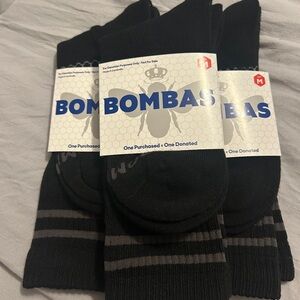 3 pair Bombas women’s Black and Gray Crew Socks. New in packaging